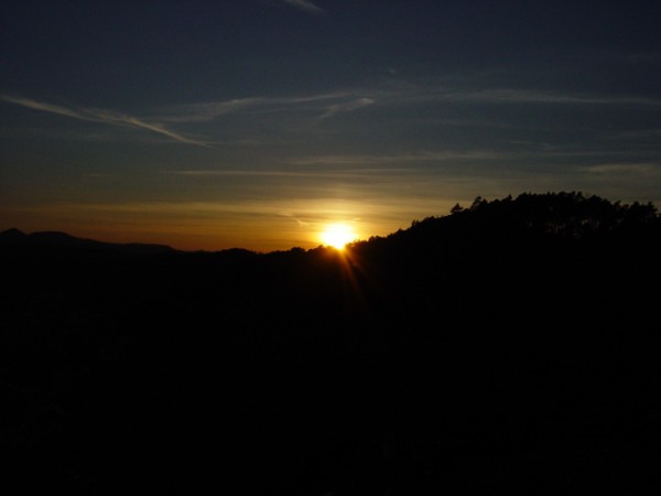 Sonnenuntergang im März 2005 über dem Pfälzer Wald